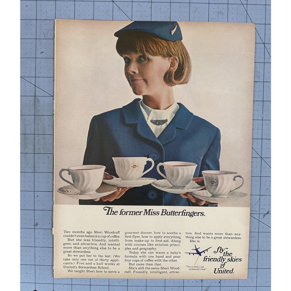 1967 Print Ad Former Miss Butterfingers United Airlines Srewardess